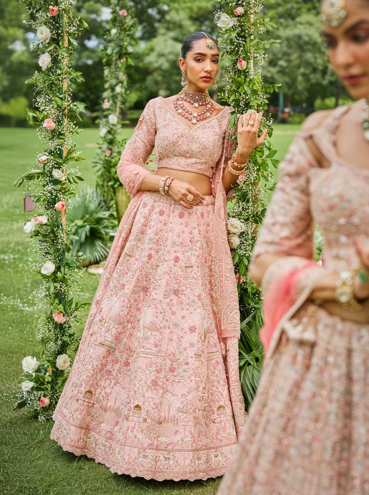 Pink Raw Silk Wedding Lehenga With Hand Embriodry Work