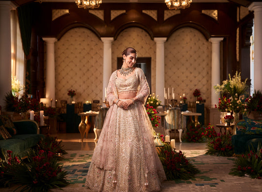 Off-white Multi Sequins And Beads Work Lehenga