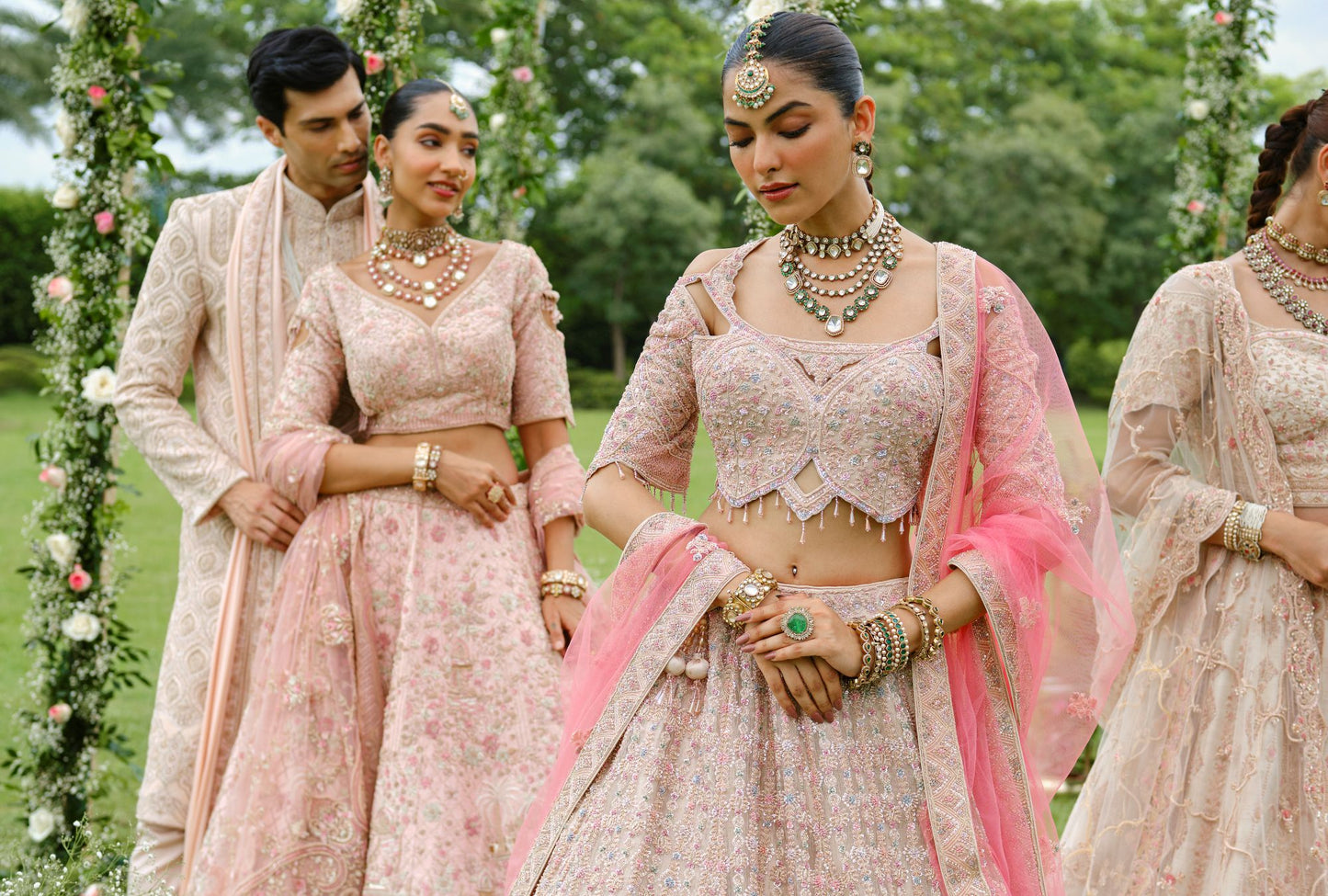 Pure Tissue Hand Embriodered Knots Work Lehenga