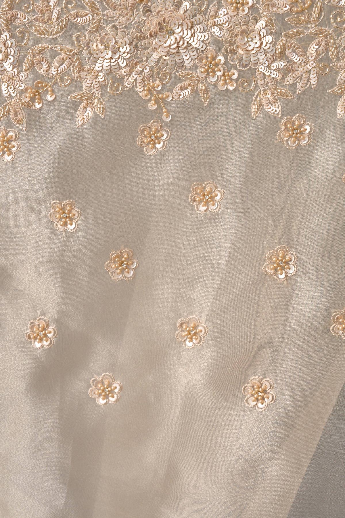 Golden Organza Saree With Cutdana and Sequins Work