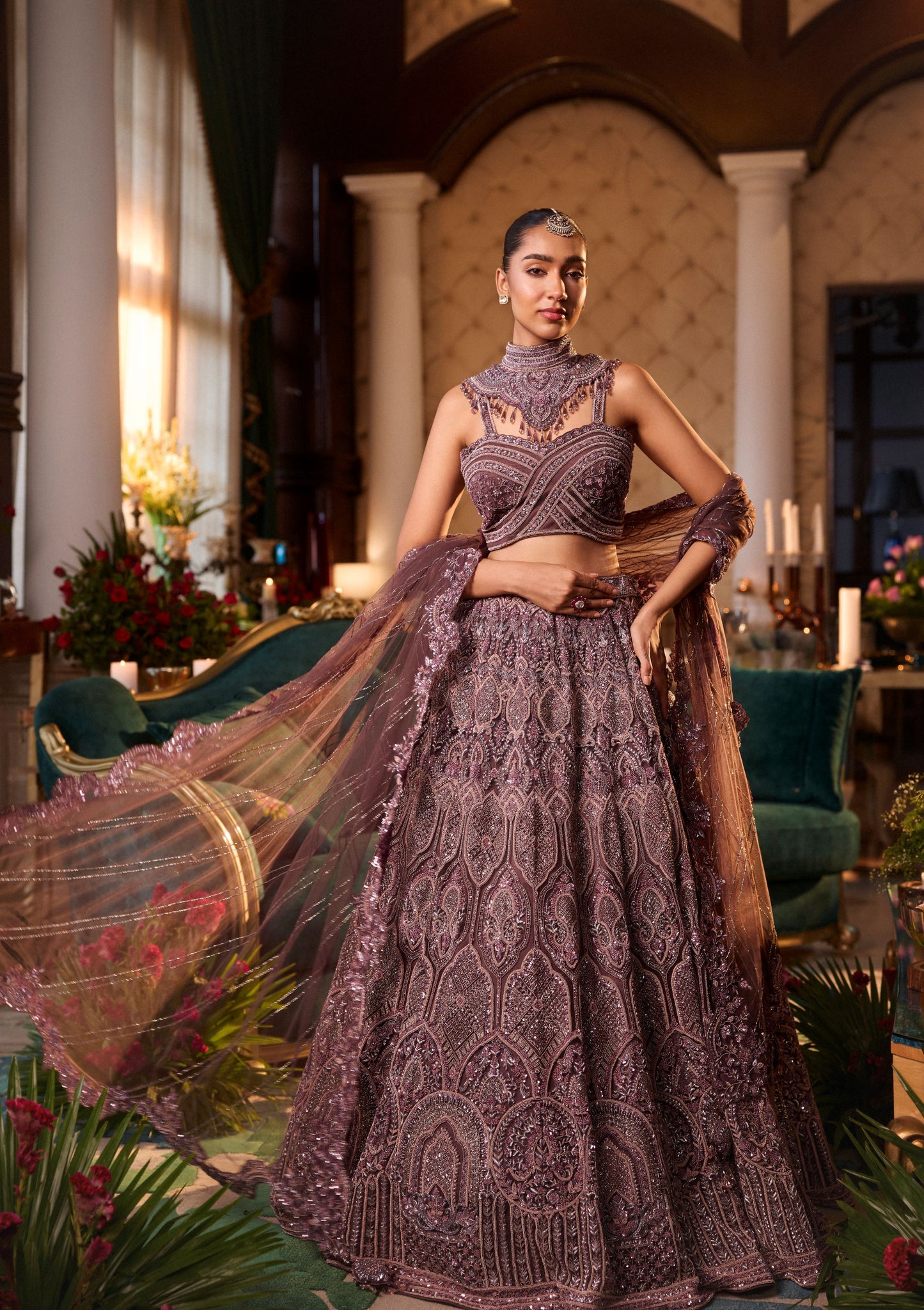 Wine Colour Zardosi Work Lehenga