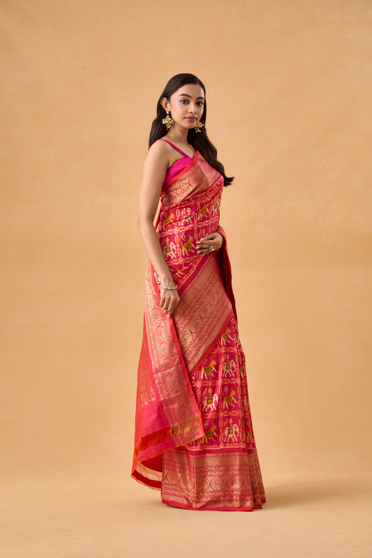 Pink Patola Silk Heritage Saree With Banarasi Border