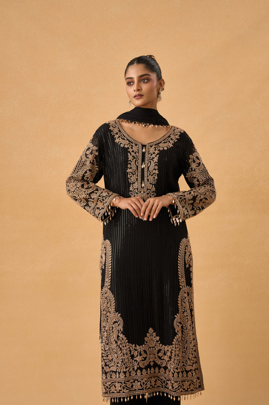Midnight Black Georgette Pakistani Salwar Kameez Set