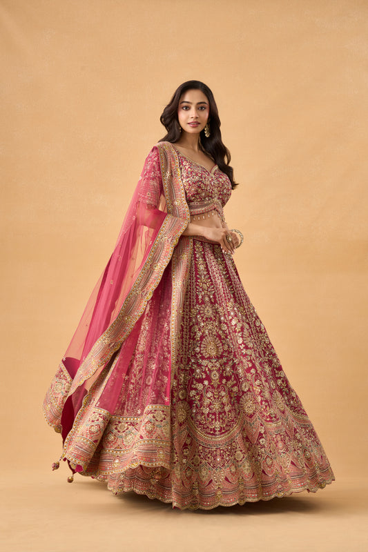 Magenta Heritage Crepe Lehenga Set