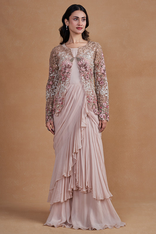 Pink Drape Gown With Jacket