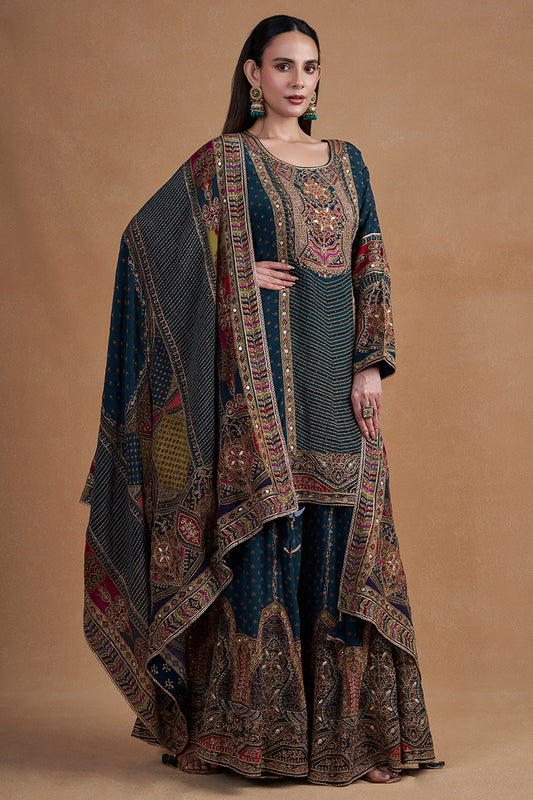 Teal Sharara Set With Dupatta
