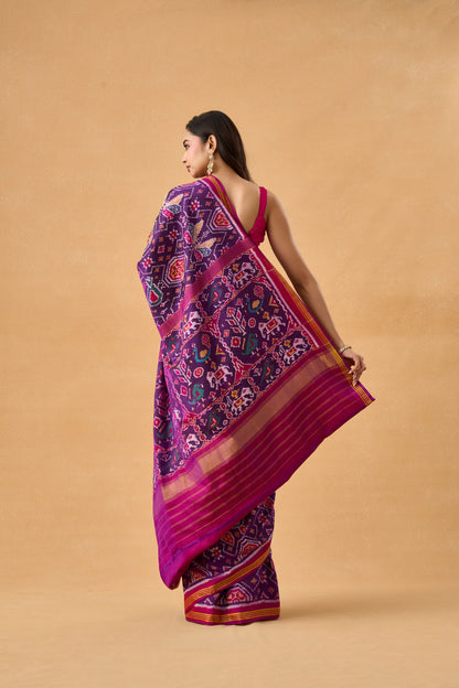 Purple Patola Silk Heritage Saree With Meenakari Weaving