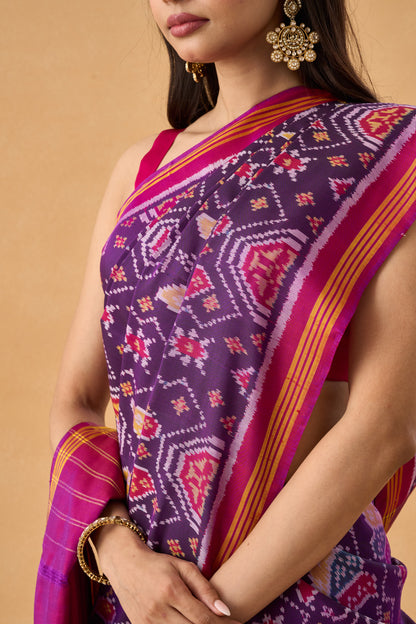 Purple Patola Silk Heritage Saree With Meenakari Weaving
