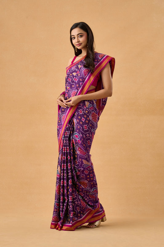 Purple Patola Silk Heritage Saree With Meenakari Weaving
