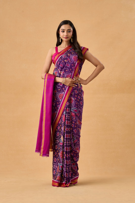 Purple Patola Silk Heritage Saree With Meenakari Weaving