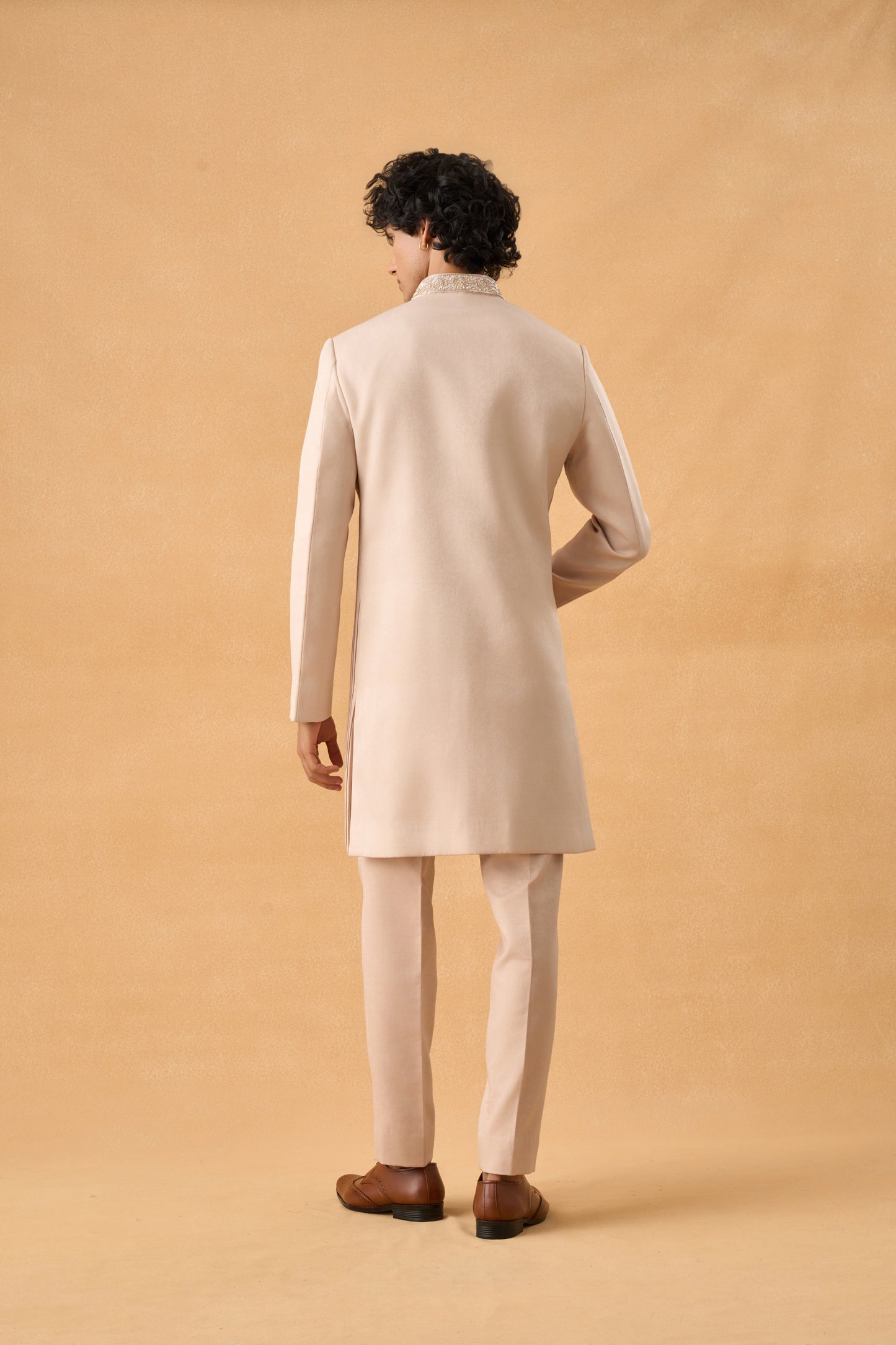 Light Beige Sherwani In Suede