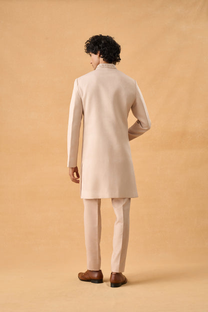 Light Beige Sherwani In Suede