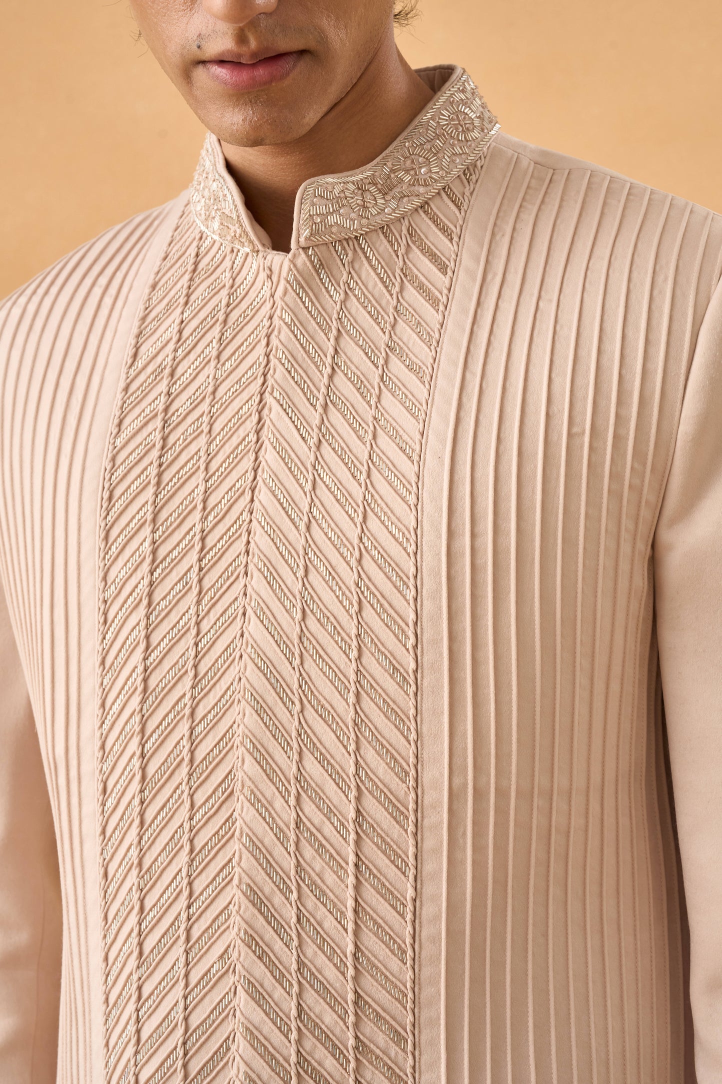 Light Beige Sherwani In Suede