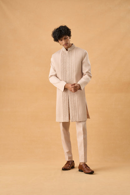 Light Beige Sherwani In Suede