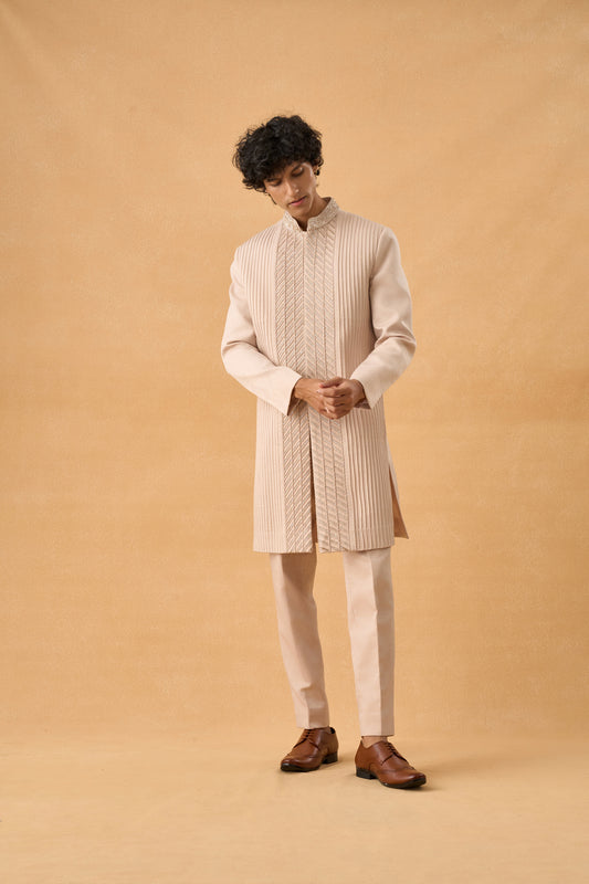 Light Beige Sherwani In Suede
