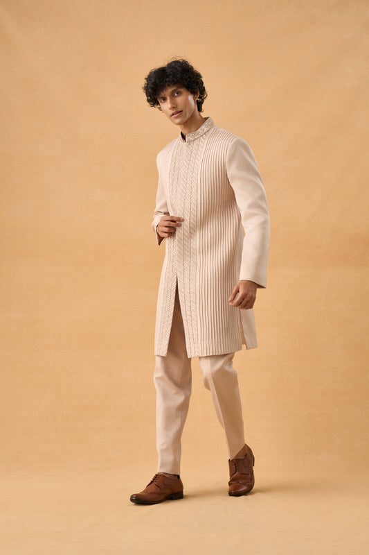 Light Beige Sherwani In Suede