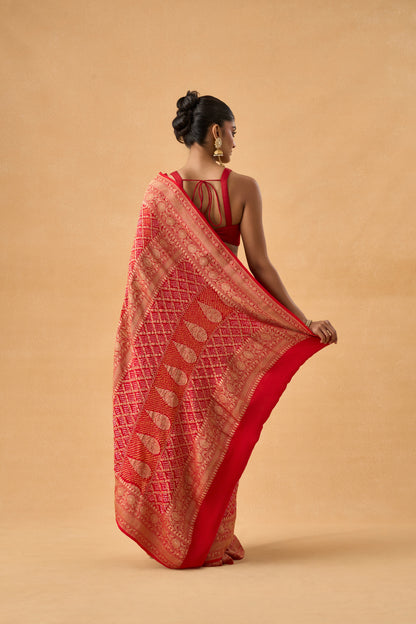 Orange Raidana Bandhani Georgette Saree