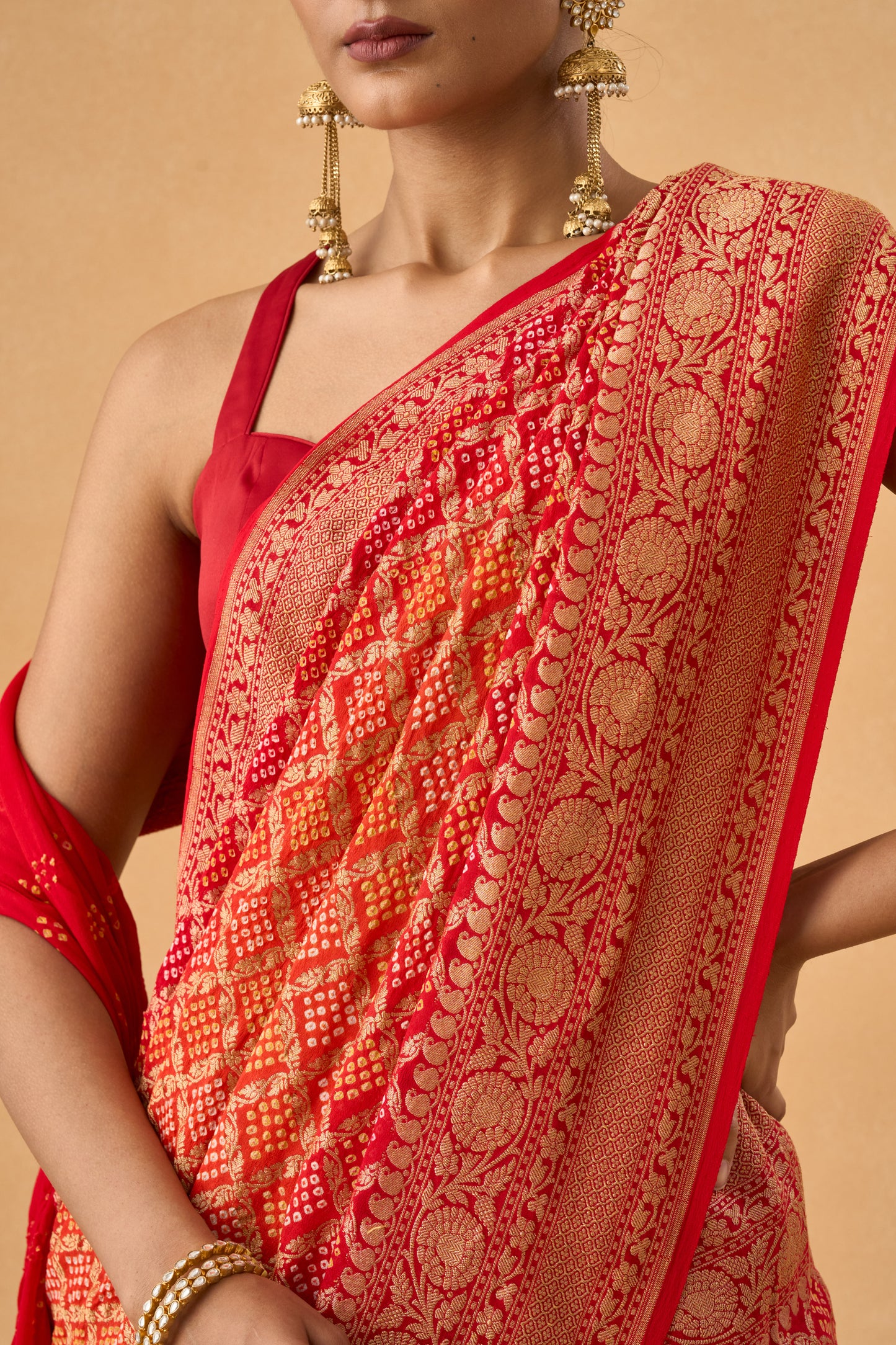 Orange Raidana Bandhani Georgette Saree