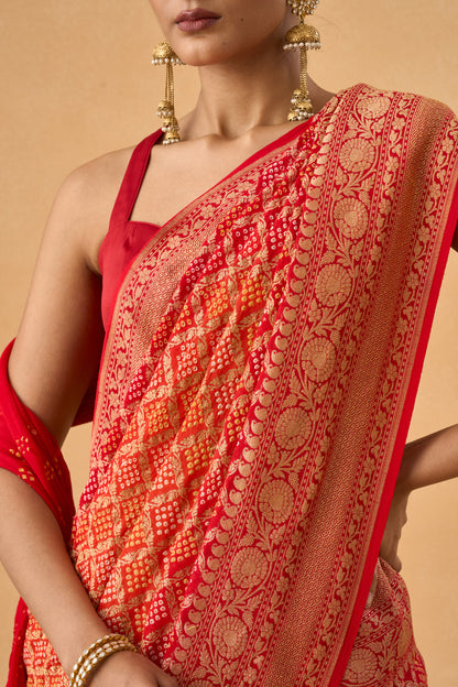 Orange Raidana Bandhani Georgette Saree