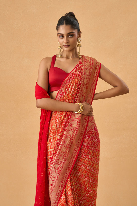Orange Raidana Bandhani Georgette Saree