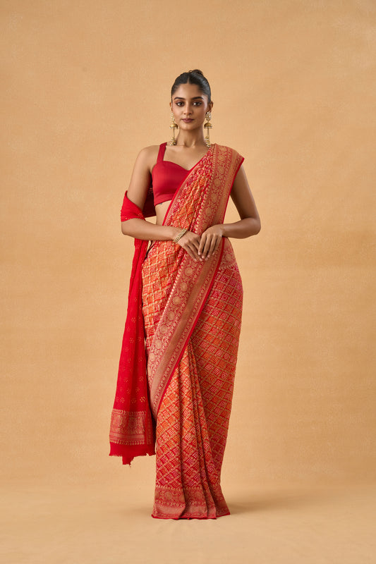 Orange Raidana Bandhani Georgette Saree