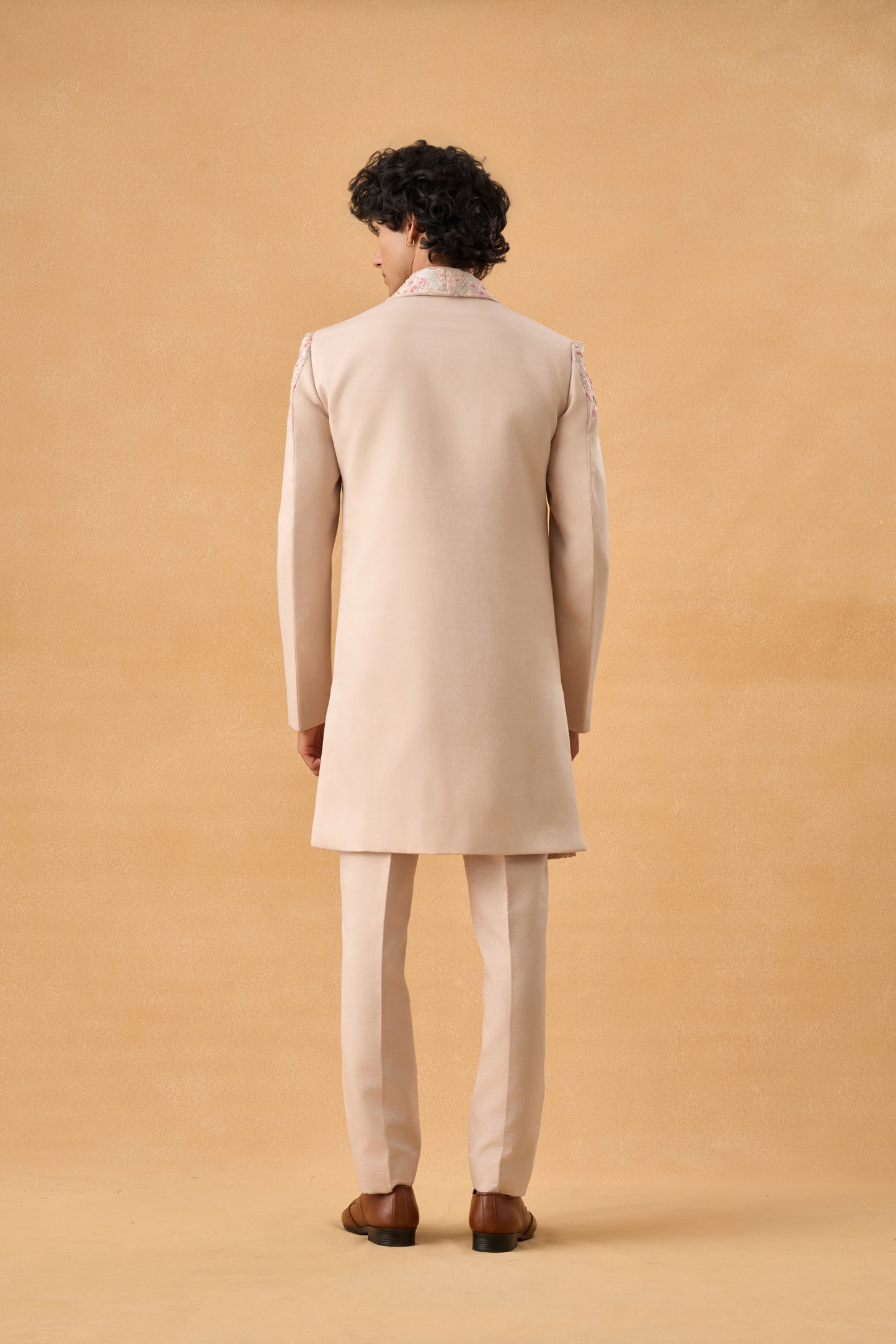 Beige Long Open Jacket Indo western Set