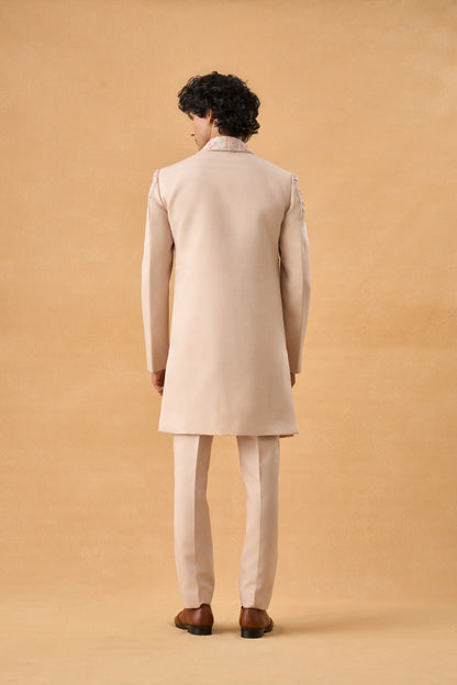 Beige Long Open Jacket Indo western Set