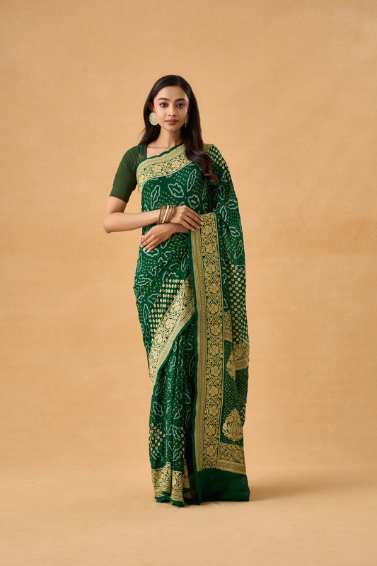 Green Raidana Bandhani Georgette Saree