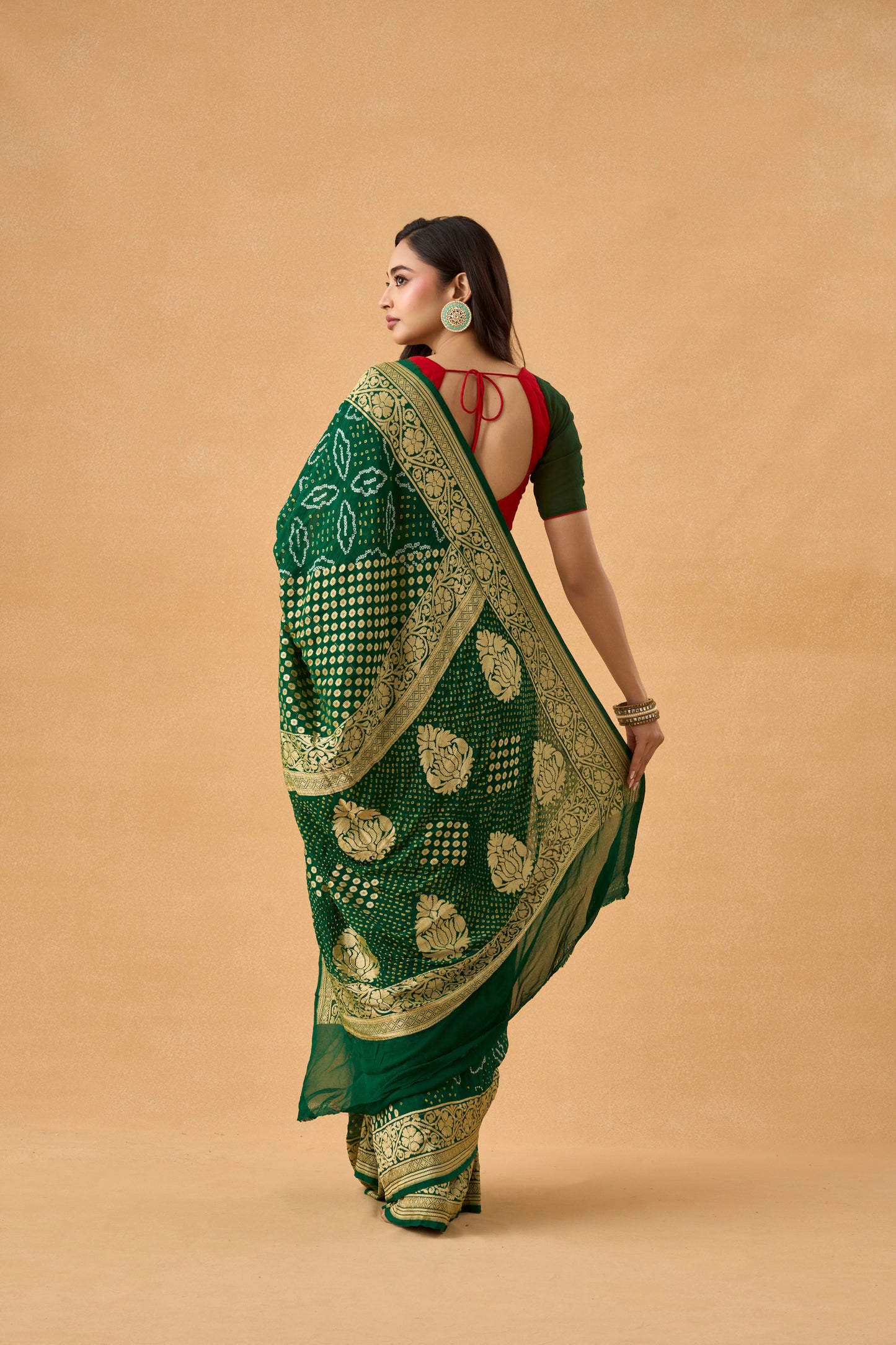 Green Raidana Bandhani Georgette Saree