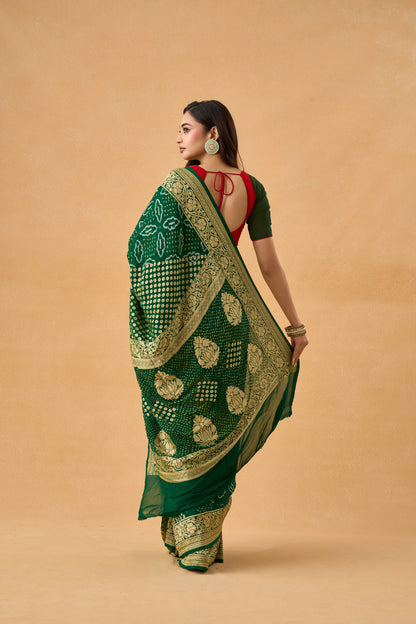 Green Raidana Bandhani Georgette Saree