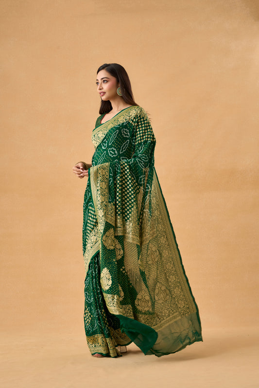 Green Raidana Bandhani Georgette Saree