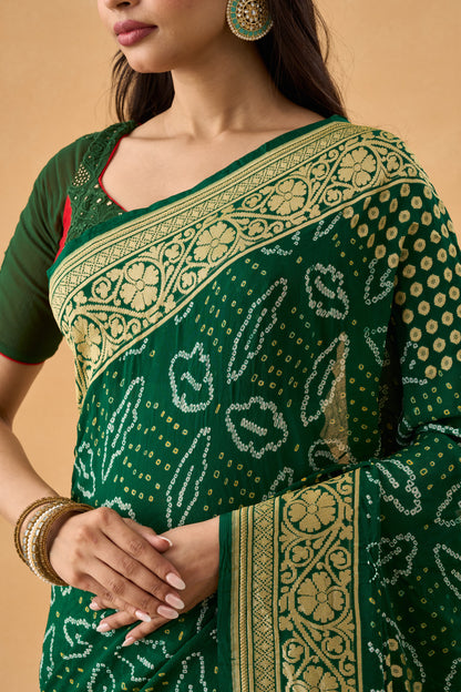 Green Raidana Bandhani Georgette Saree