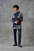 Navy Blue Bandhgala Indowestern Set In Suede