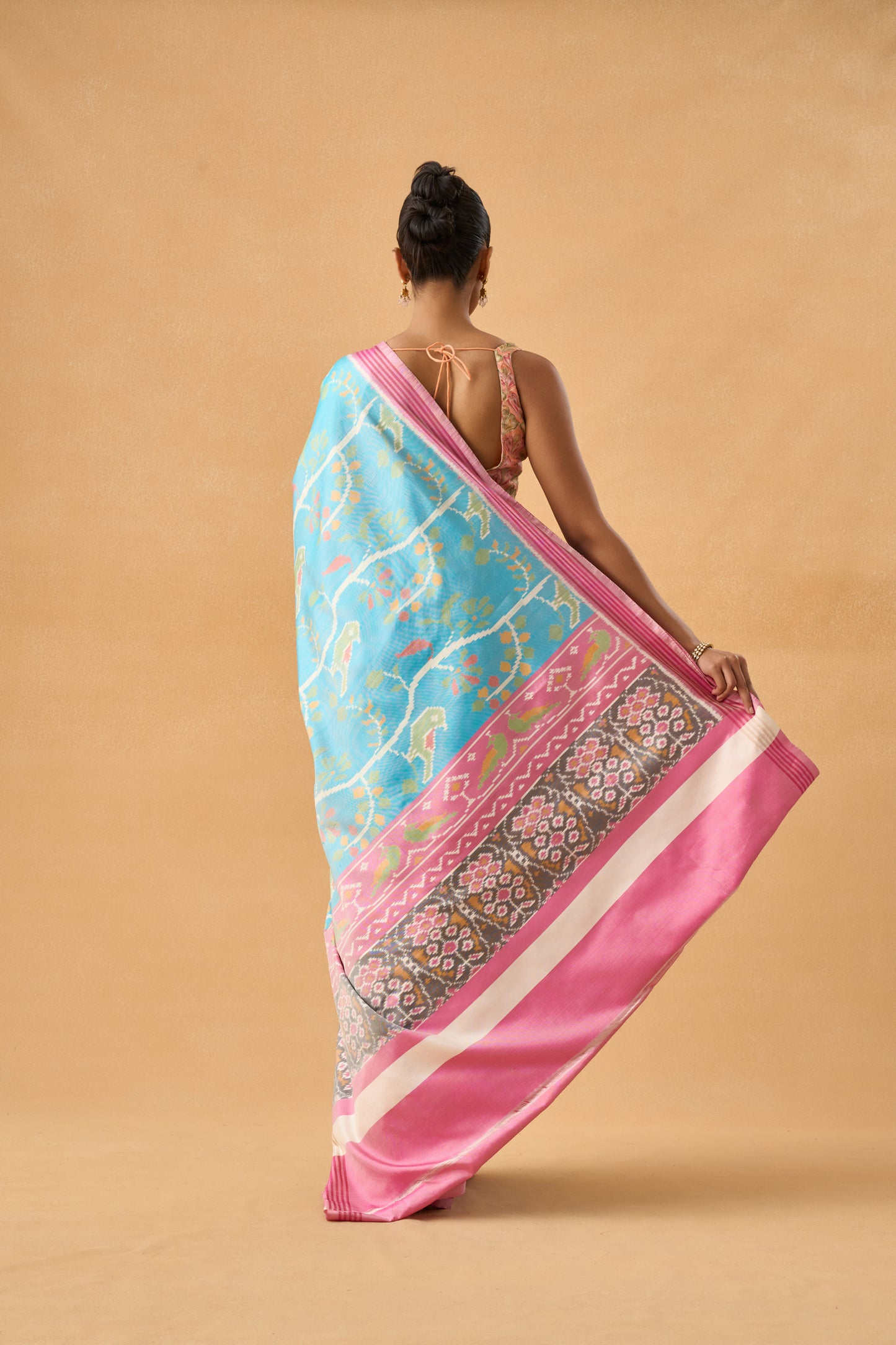 Powder Blue Patola Silk Saree With Hand Weave Figure Motif