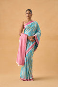 Powder Blue Patola Silk Saree With Hand Weave Figure Motif