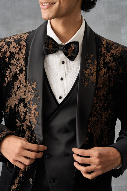 Black Tuxedo Set With Golden Hand Embellishments