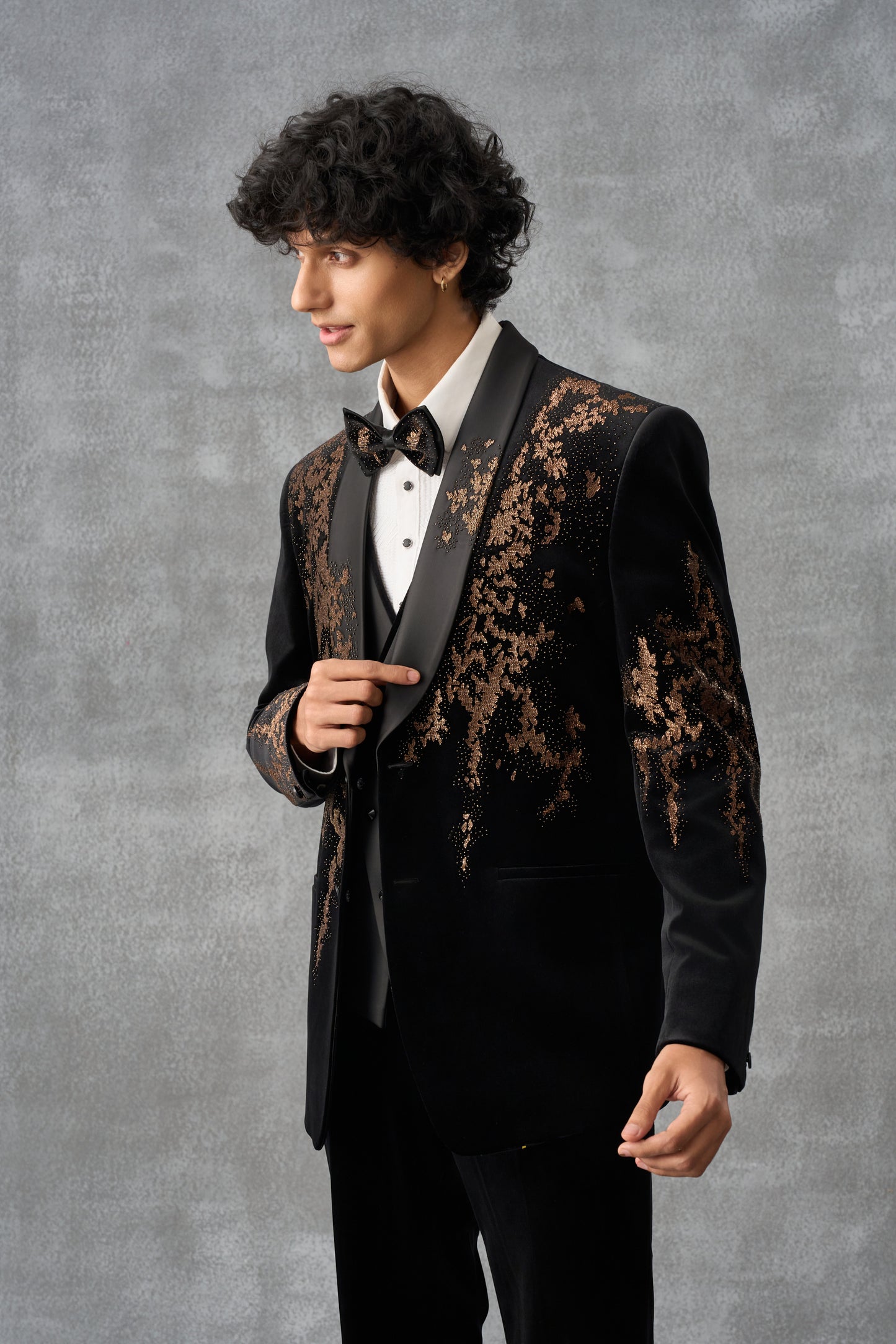 Black Tuxedo Set With Golden Hand Embellishments