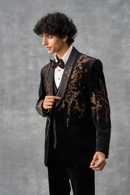 Black Tuxedo Set With Golden Hand Embellishments