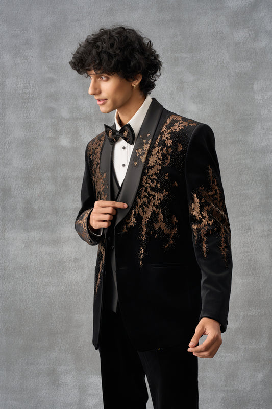 Black Tuxedo Set With Golden Hand Embellishments