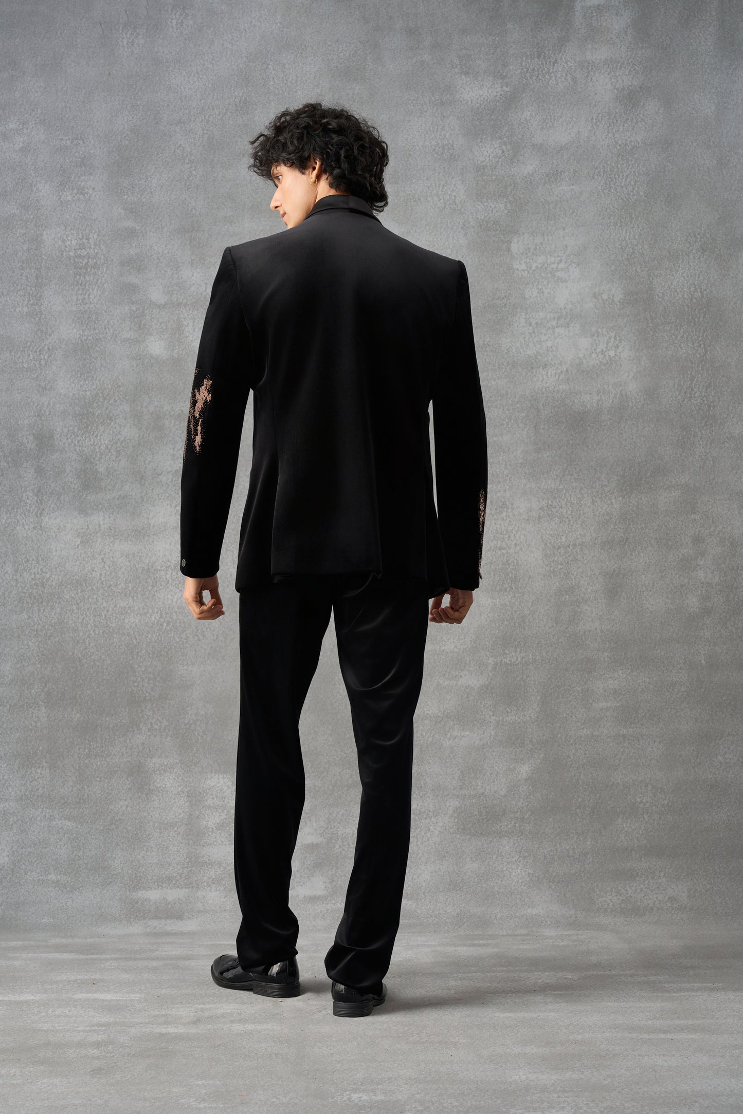 Black Tuxedo Set With Golden Hand Embellishments