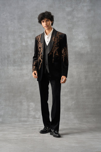 Black Tuxedo Set With Golden Hand Embellishments