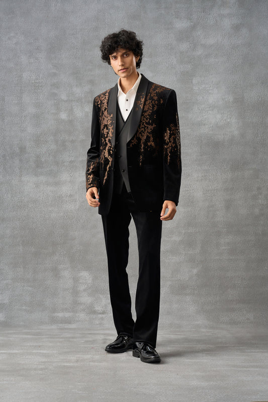 Black Tuxedo Set With Golden Hand Embellishments