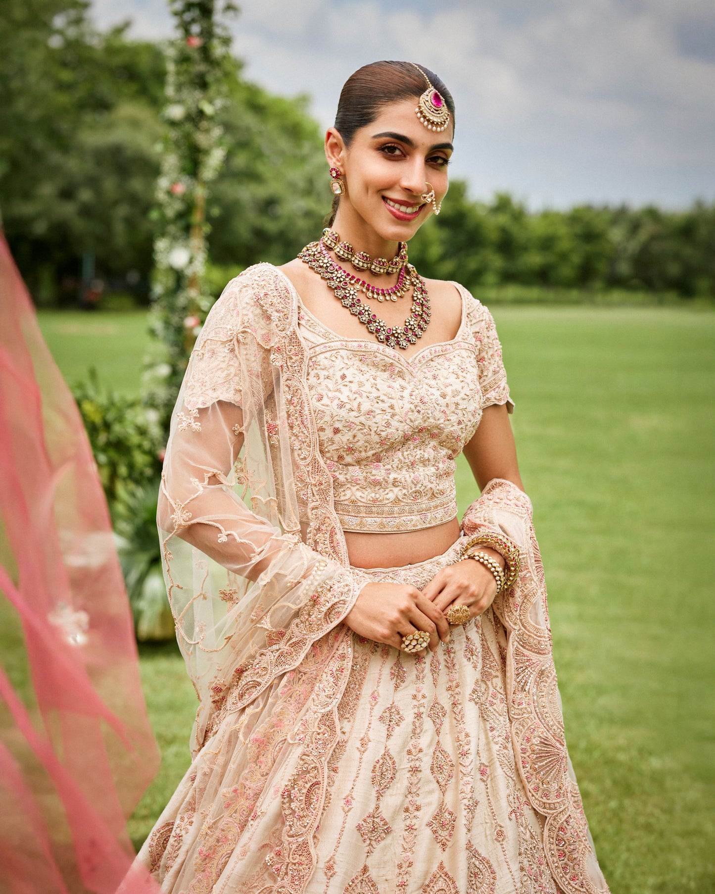 Powder Pink Heavy Hand Embriodered Lehenga On Raw Silk