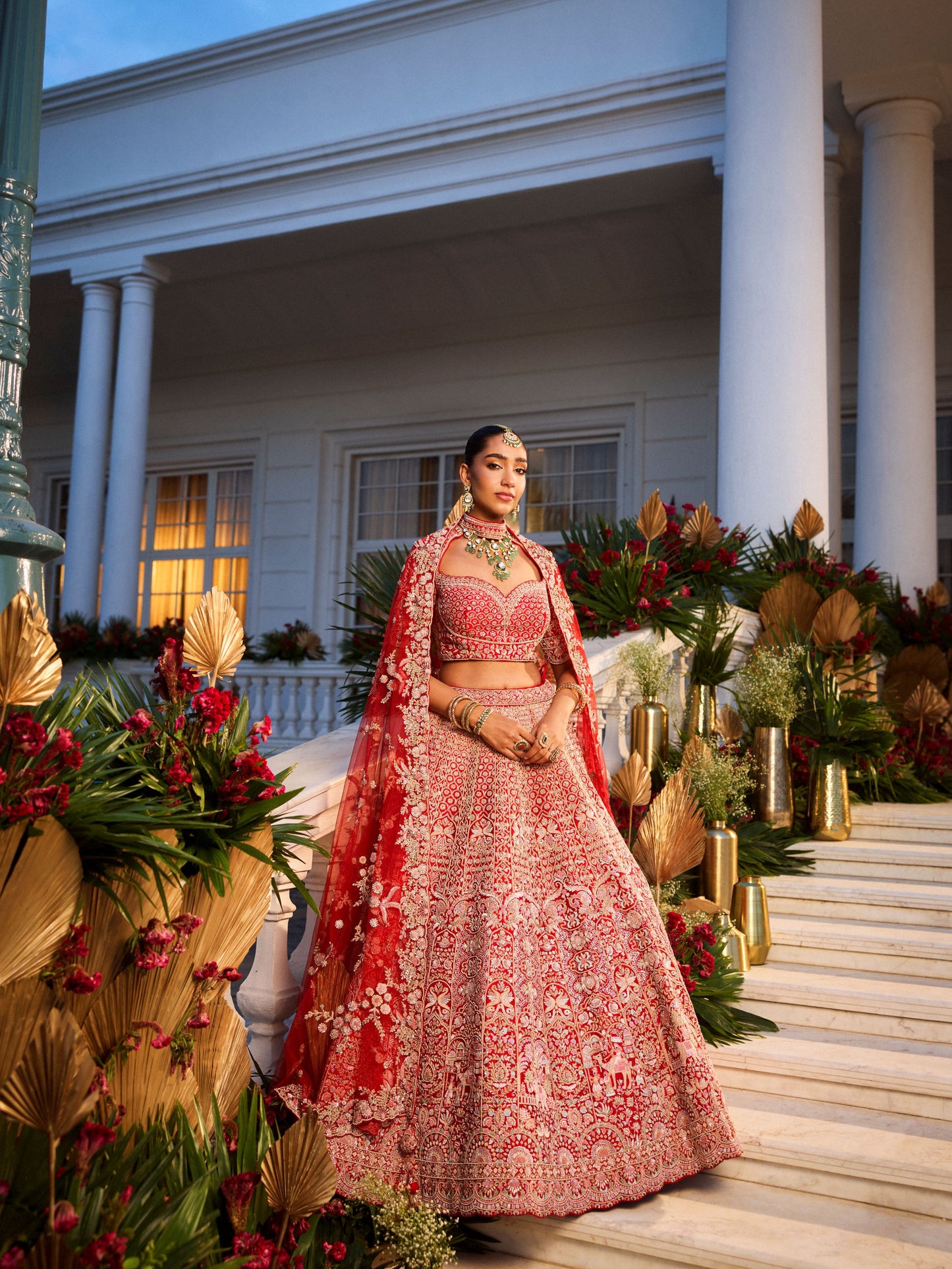 Red Colour Bridal Lehenga With Intricate Knots & Zardosi Work