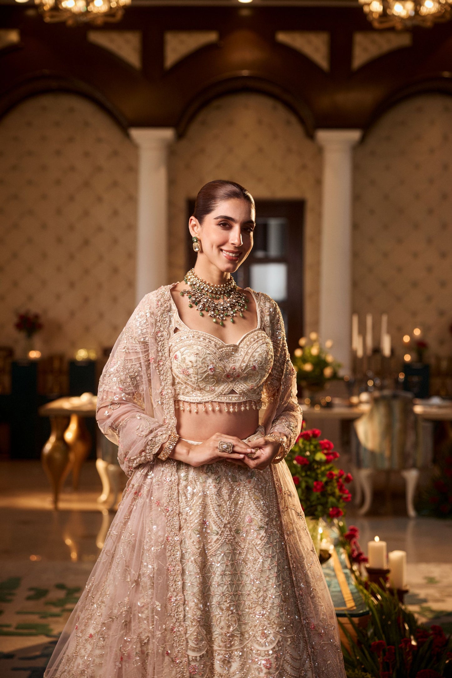 Off-white Multi Sequins And Beads Work Lehenga