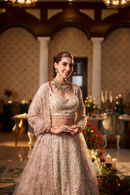 Off-white Multi Sequins And Beads Work Lehenga