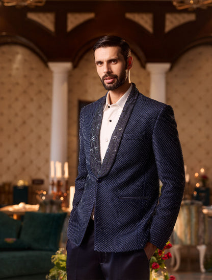 Dark Blue Suede Tuxedo Set