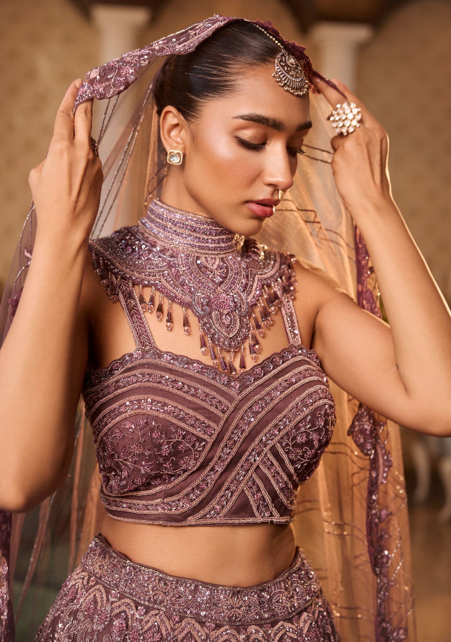 Wine Colour Zardosi Work Lehenga