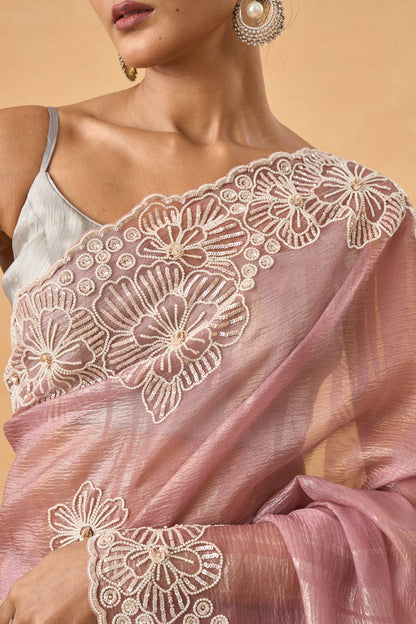 Onion Pink Crushed Tissue Saree