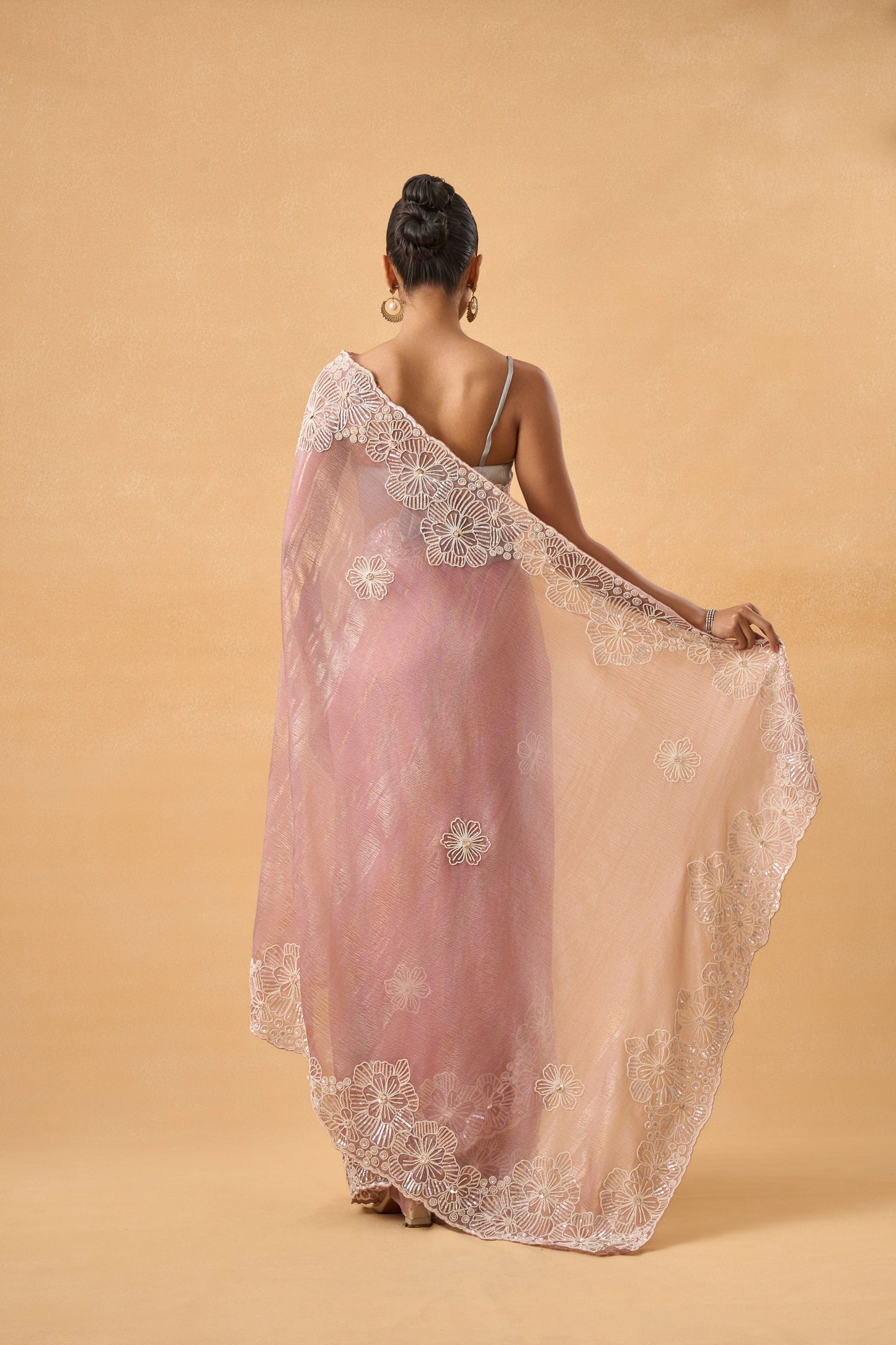 Onion Pink Crushed Tissue Saree